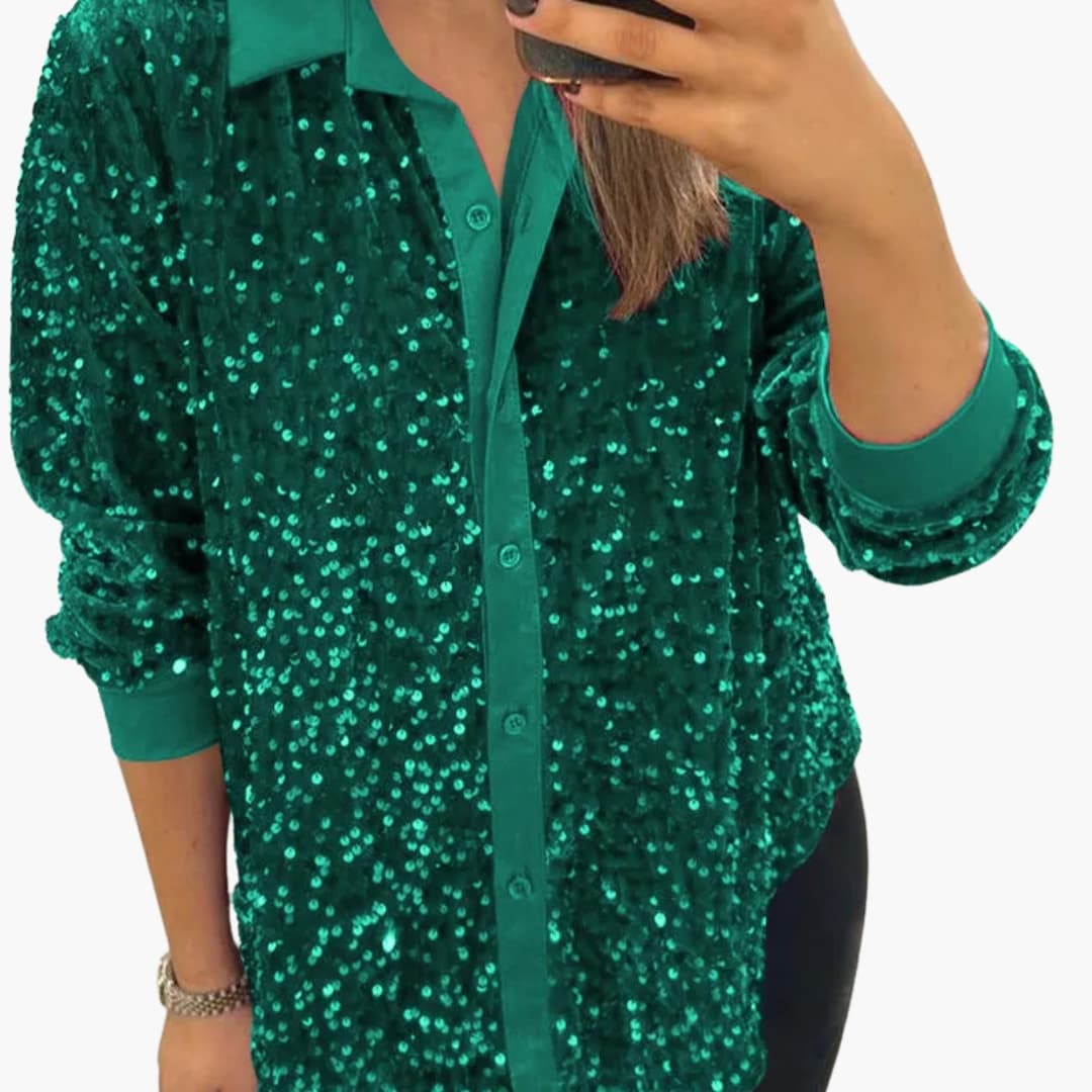 Bavane | Women's Sequin Shirt with Collared Neckline and Button-Up Closure