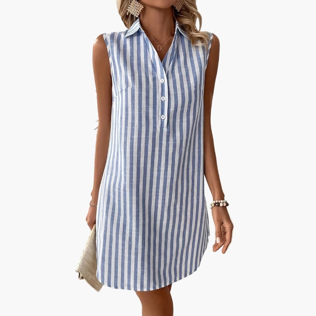 Women's Shirt Dress with Button Closure and Striped Pattern