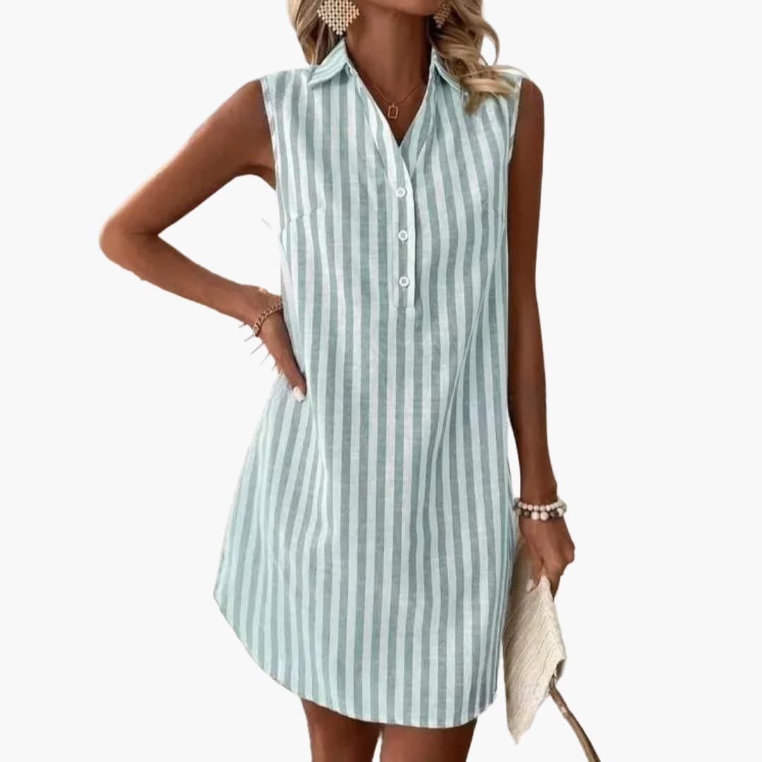 Women's Shirt Dress with Button Closure and Striped Pattern