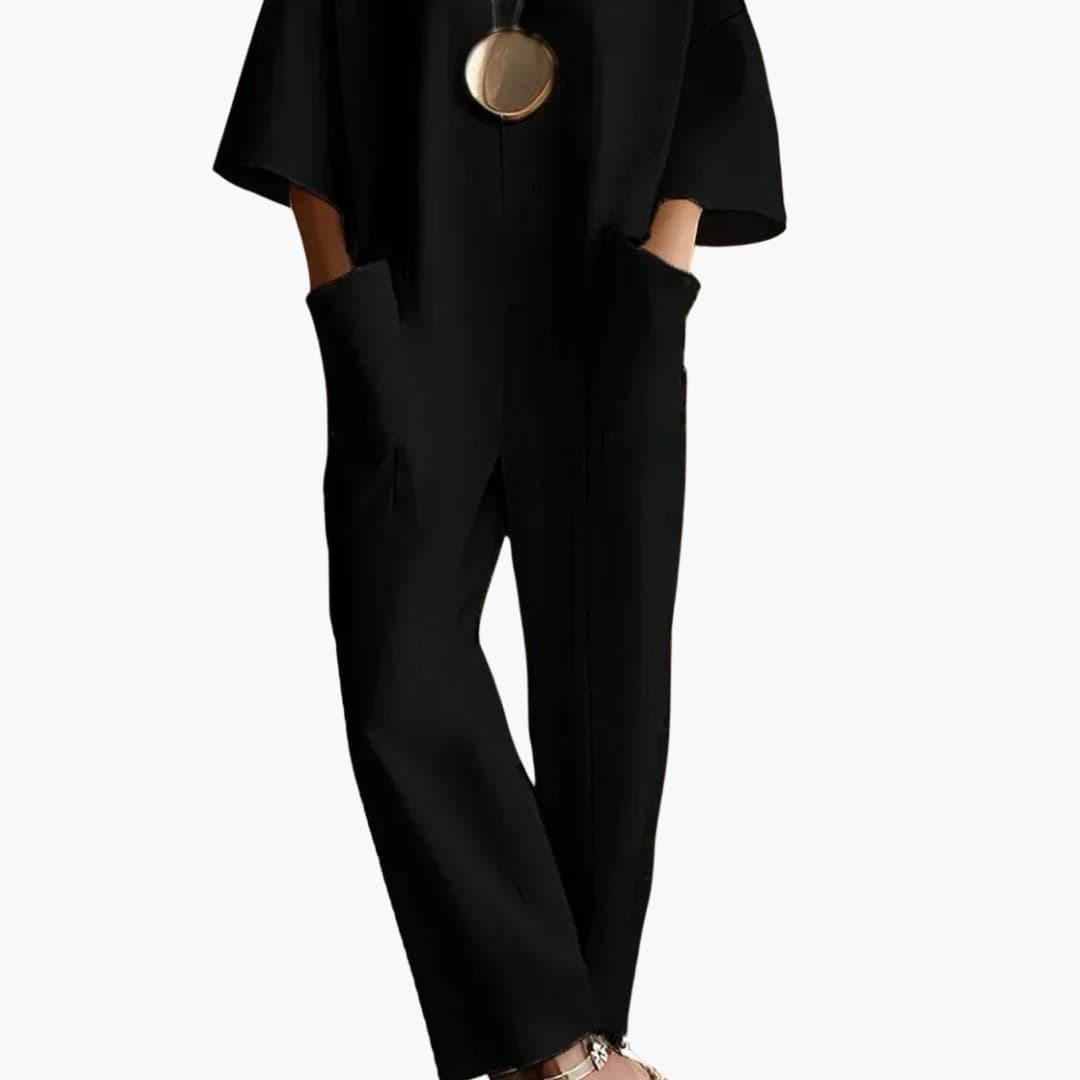 Womens Jumpsuit with Back Zipper and Straight Leg