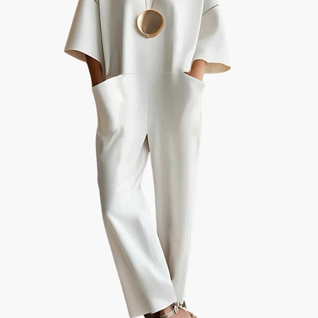Womens Jumpsuit with Back Zipper and Straight Leg