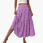 Women's Skirt with Elastic Waistband and Floral Pattern