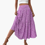 Women's Skirt with Elastic Waistband and Floral Pattern