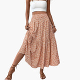 Women's Skirt with Elastic Waistband and Floral Pattern