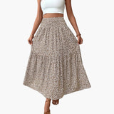 Women's Skirt with Elastic Waistband and Floral Pattern