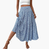 Women's Skirt with Elastic Waistband and Floral Pattern