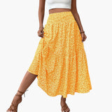 Women's Skirt with Elastic Waistband and Floral Pattern