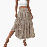 Women's Skirt with Elastic Waistband and Floral Pattern