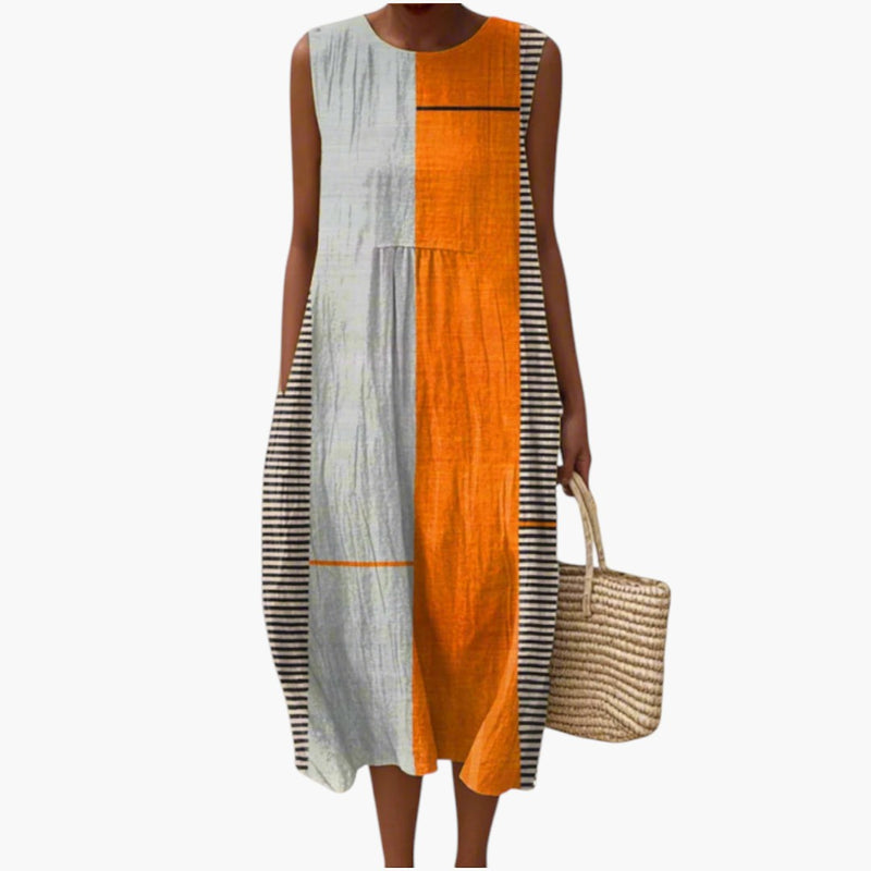 Women's Sleeveless Dress with Linen Blend and Loose Fit