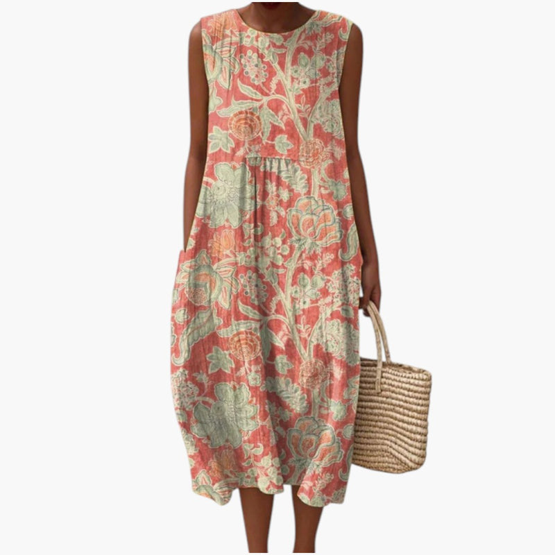 Women's Sleeveless Dress with Round Neckline and Relaxed Fit