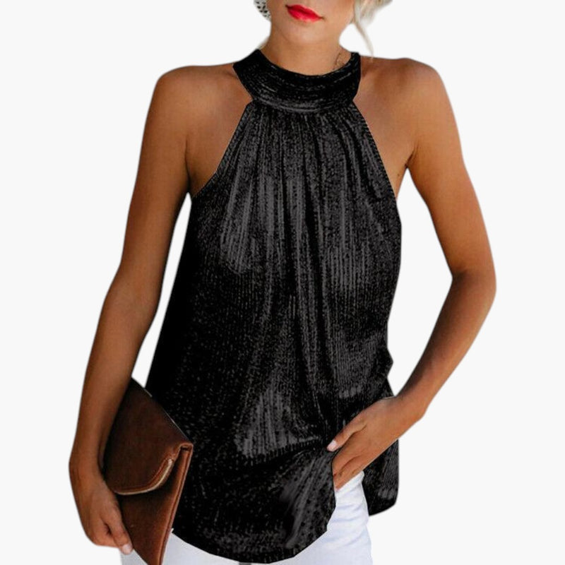 Bavane | Women's Sleeveless Top with Halter Neckline and Fitted Waist