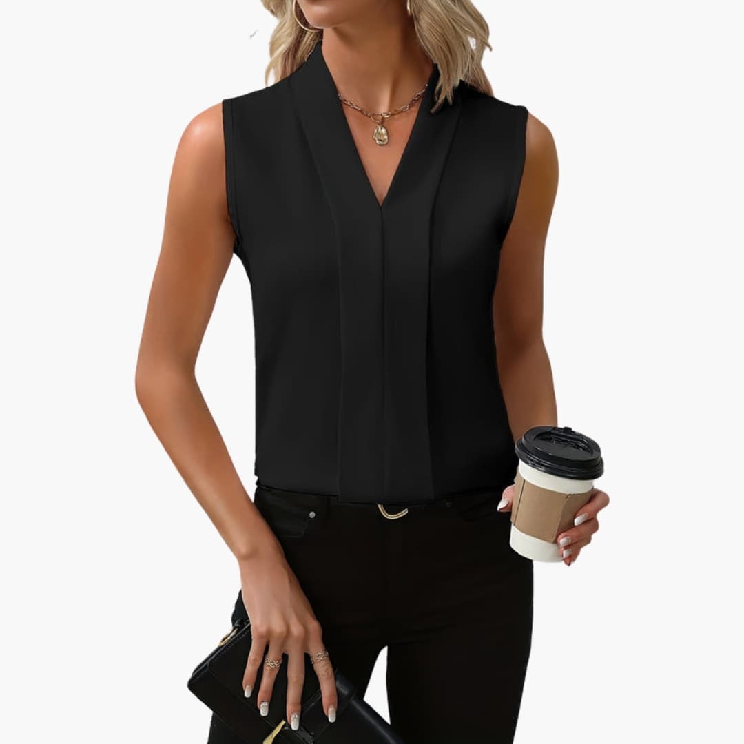 Women's Sleeveless Top with Round Neckline and Plain Surface