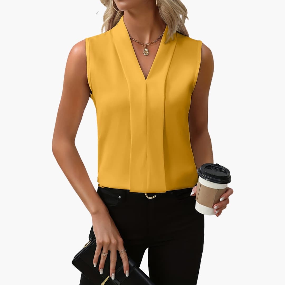 Women's Sleeveless Top with Round Neckline and Plain Surface