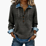 Women's Sweatshirt with Half Button Closure and Textured Surface