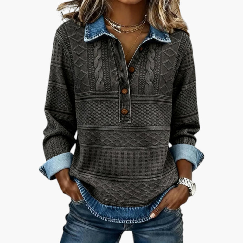 Women's Sweatshirt with Half Button Closure and Textured Surface