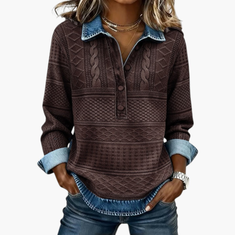 Women's Sweatshirt with Half Button Closure and Textured Surface