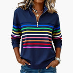 Women's Sweatshirt with Half Zip and Striped Pattern