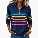 Women's Sweatshirt with Half Zip and Striped Pattern