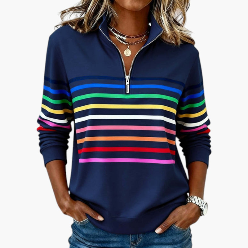 Women's Sweatshirt with Half Zip and Striped Pattern