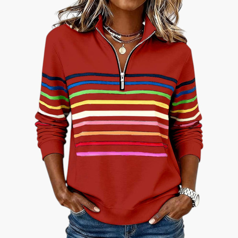 Women's Sweatshirt with Half Zip and Striped Pattern