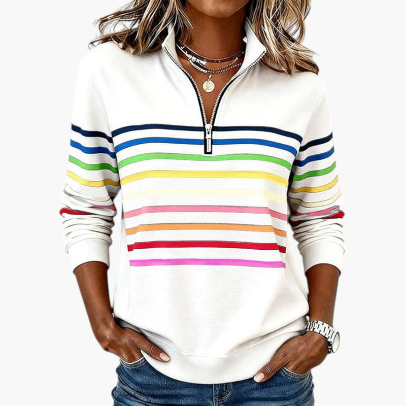Women's Sweatshirt with Half Zip and Striped Pattern