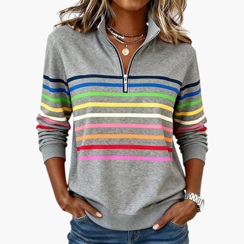 Bavane | Women's Sweatshirt with Half Zip and Striped Pattern