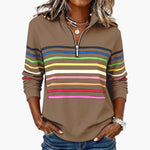 Women's Sweatshirt with Half Zip and Striped Pattern