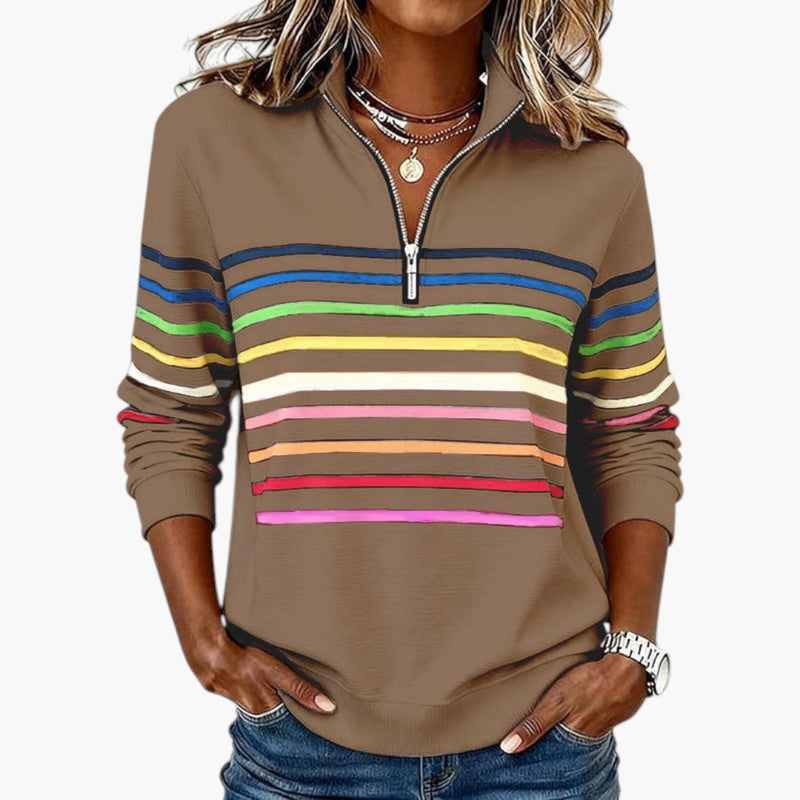 Women's Sweatshirt with Half Zip and Striped Pattern