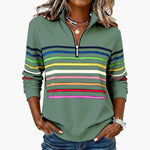 Women's Sweatshirt with Half Zip and Striped Pattern
