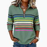 Women's Sweatshirt with Half Zip and Striped Pattern