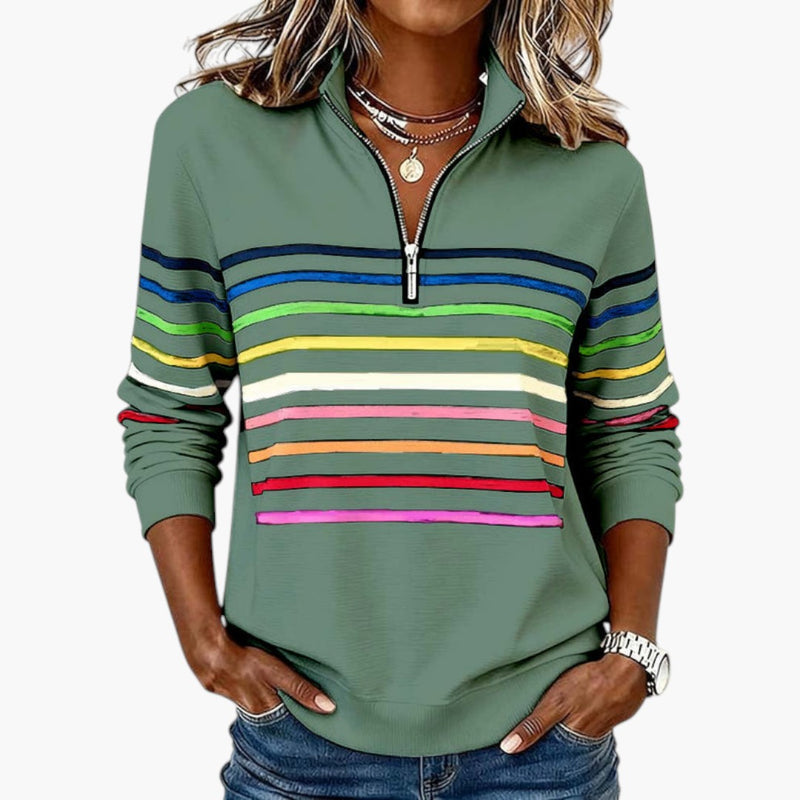 Women's Sweatshirt with Half Zip and Striped Pattern