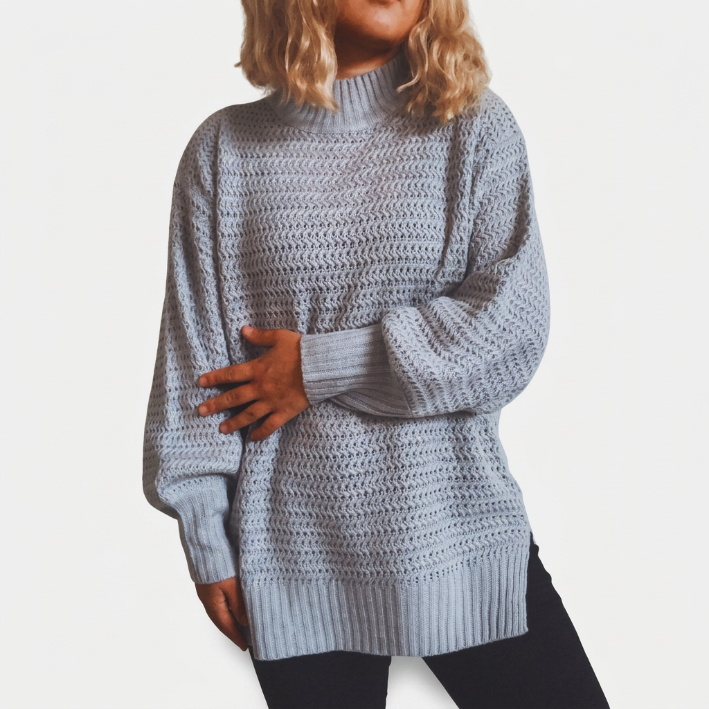 Women's Textured Mock-Neck Longline Knit Sweater