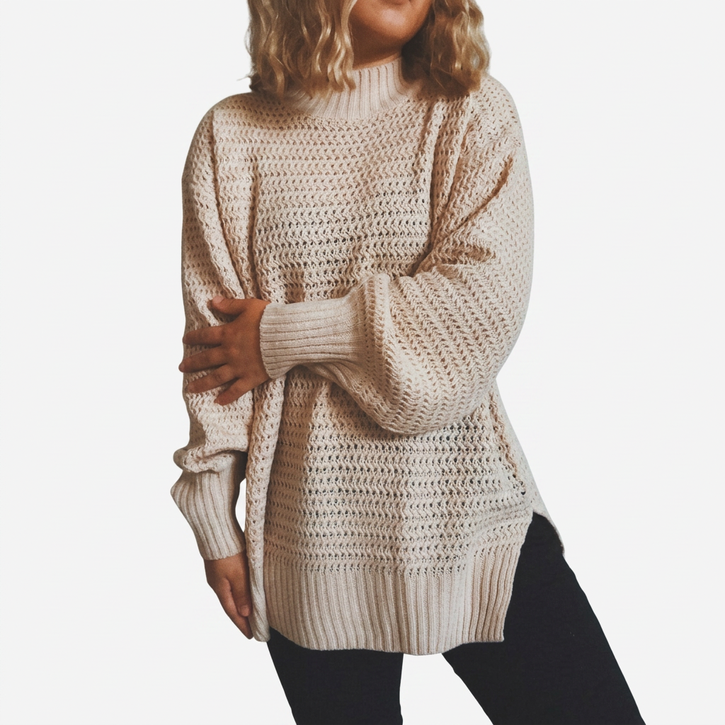 Women's Textured Mock-Neck Longline Knit Sweater