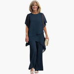 Women's Top and Trousers Set with Asymmetric Hem and Wide Legs