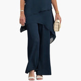 Women's Top and Trousers Set with Asymmetric Hem and Wide Legs