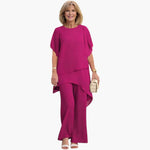 Women's Top and Trousers Set with Asymmetric Hem and Wide Legs