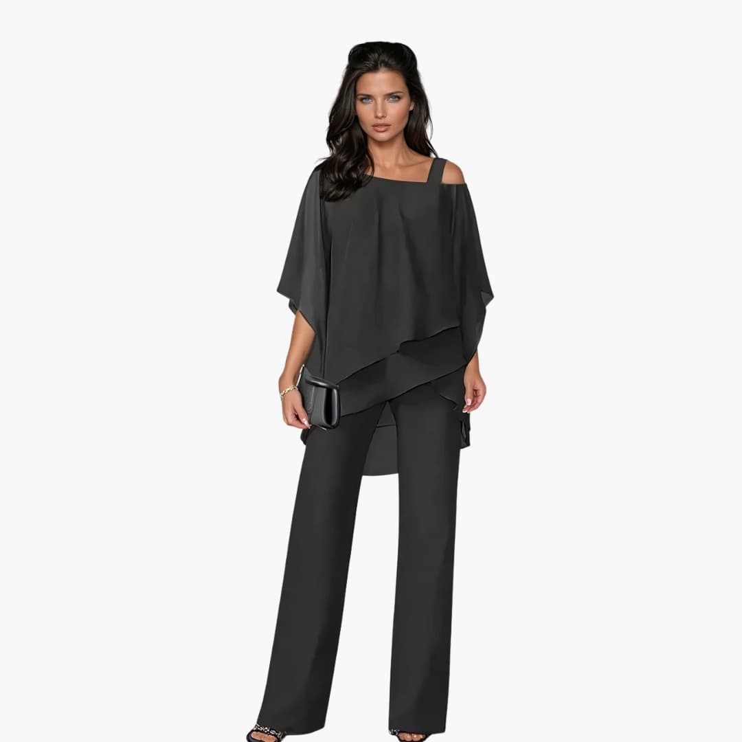 Bavane | Women's Pants Set with Asymmetrical Top and Layered Design