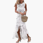 Women's Two Piece Set with Openwork Tank and Asymmetrical Skirt