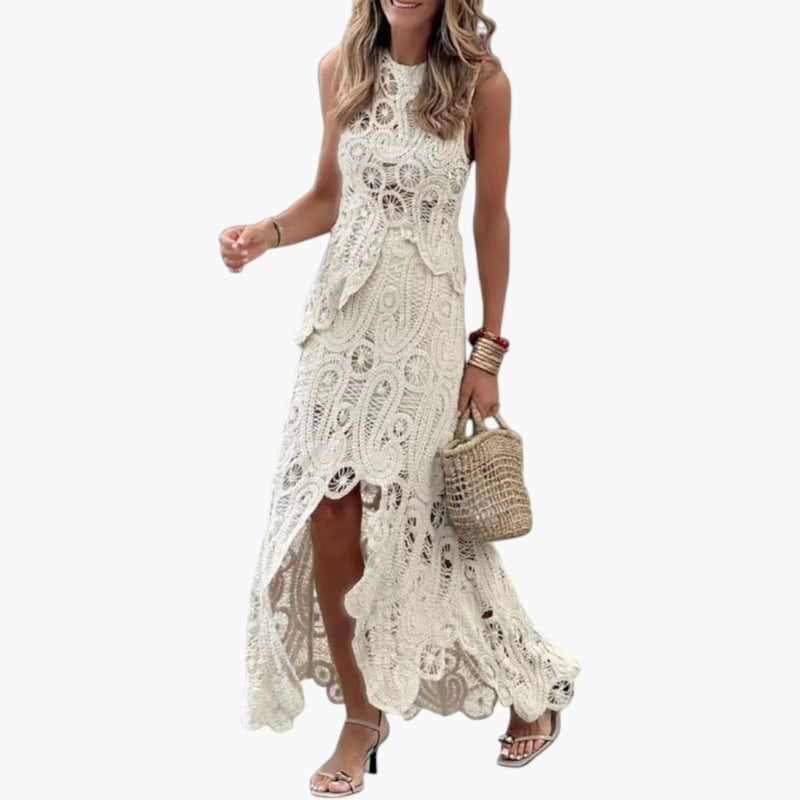 Women's Two Piece Set with Openwork Tank and Asymmetrical Skirt