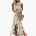 Women's Two Piece Set with Openwork Tank and Asymmetrical Skirt