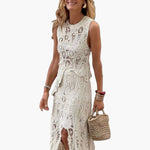 Women's Two Piece Set with Openwork Tank and Asymmetrical Skirt