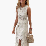 Women's Two Piece Set with Openwork Tank and Asymmetrical Skirt