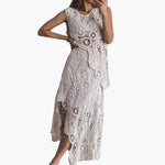 Women's Two Piece Set with Openwork Tank and Asymmetrical Skirt