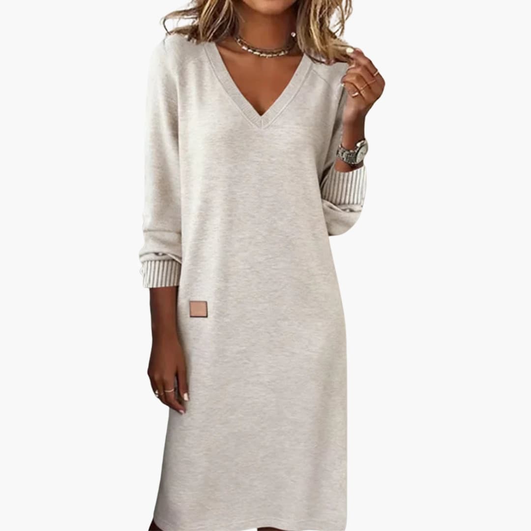 Bavane | Womens Midi Dress with V-Neckline and Side Pockets