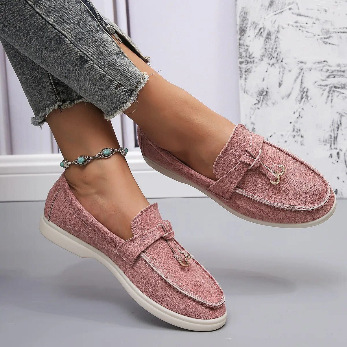 Women's Loafers with Slip On and Suede Finish