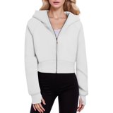 Women's Cropped Hoodie with Zipper and Elastic Hem