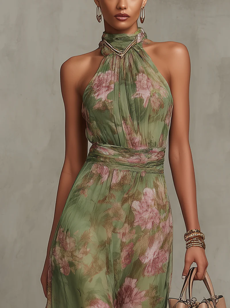 Women's Green Maxi Dress | Halter