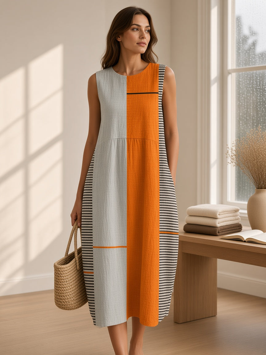 Women's colorblock linen dress