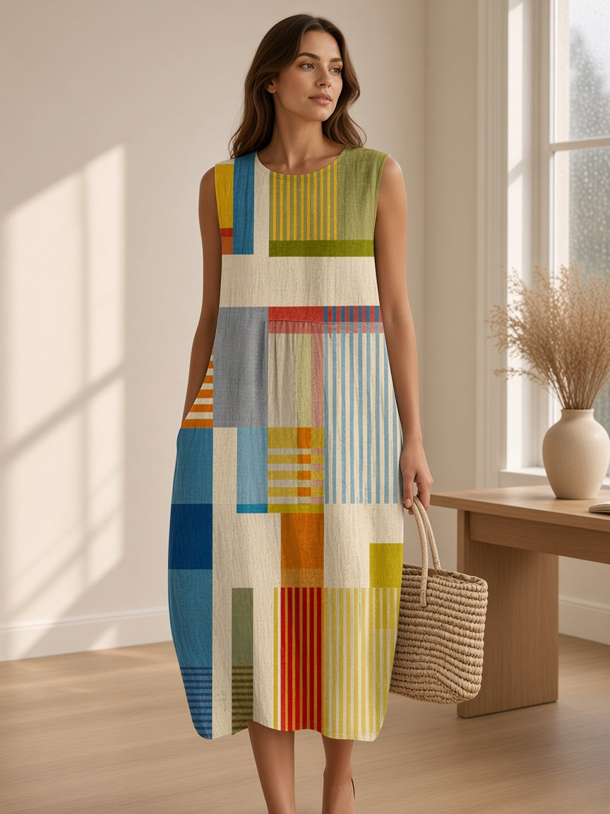 Women's patchwork linen dress