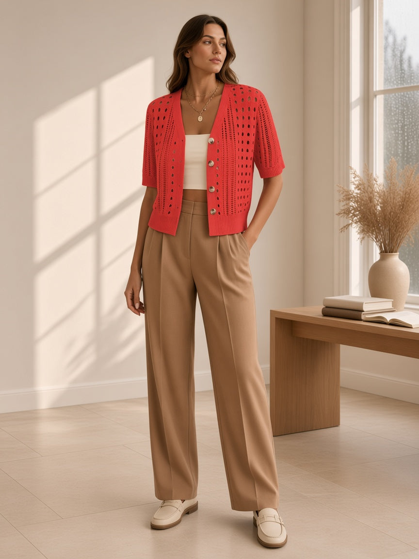 Women's hollow-knit cardigan